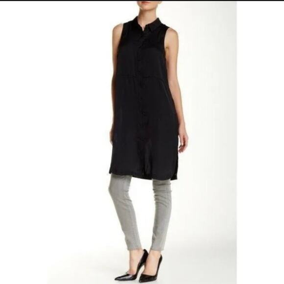 Ro & De Dresses & Skirts - RO&DE Black Tunic Top Sleeveless Button Down Shirtdress LBD Size S